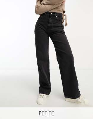 Stradivarius Petite wide leg slouchy jeans in black 