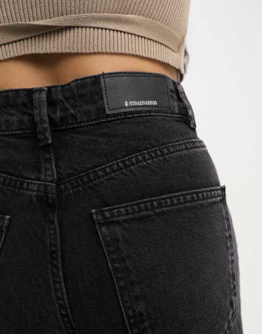 Stradivarius Petite wide leg slouchy jeans in black , 3 of 5