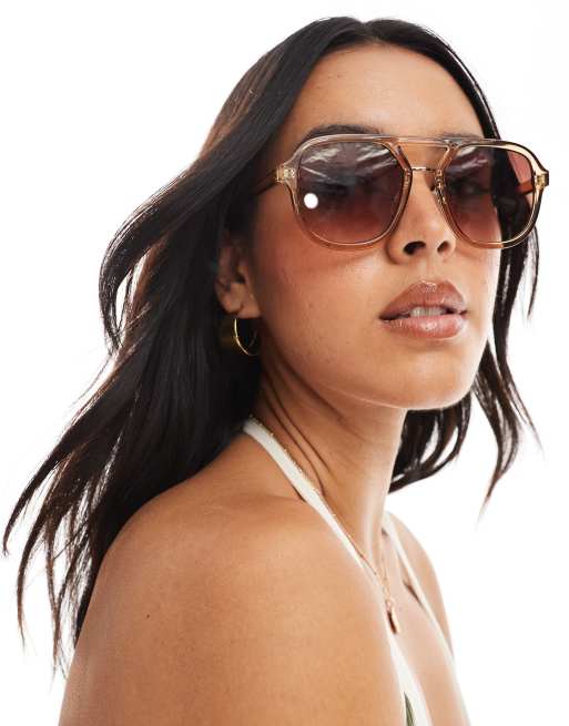 Stradivarius – Pilotenbrille in Hellbraun