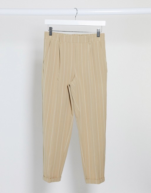 Stradivarius pin stripe tailored co ord trouser in beige