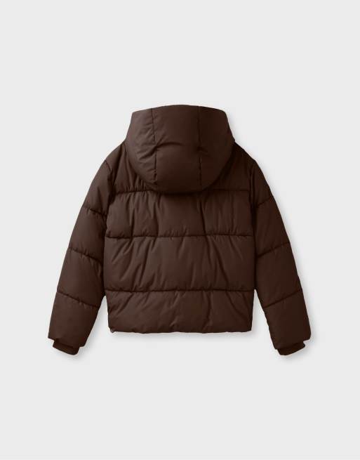 Stradivarius - Piumino basic color cuoio con cappuccio, 7 di 7