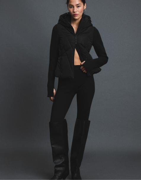 Stradivarius piumino con maniche effetto neoprene nero - view 1