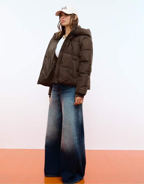 Stradivarius - Piumino marrone basic con cappuccio - view 1