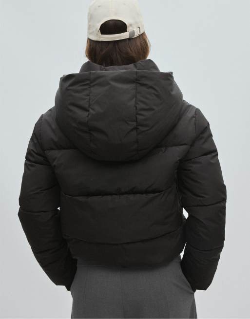 Stradivarius - Piumino nero basic con cappuccio, 3 di 7