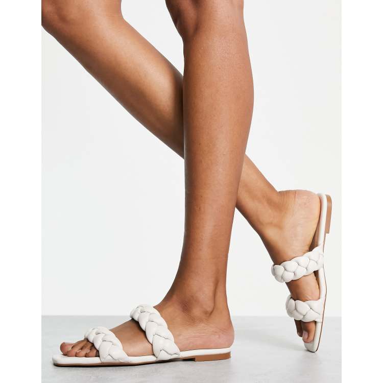 Stradivarius plaited flat sandal in ecru ASOS