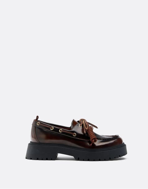 Stradivarius Platform boat shoes in brown - view 1