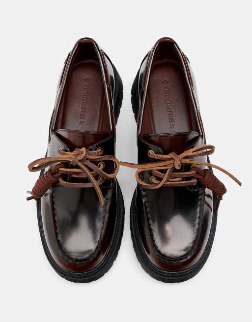 Stradivarius Platform boat shoes in brown, 4 of 4
