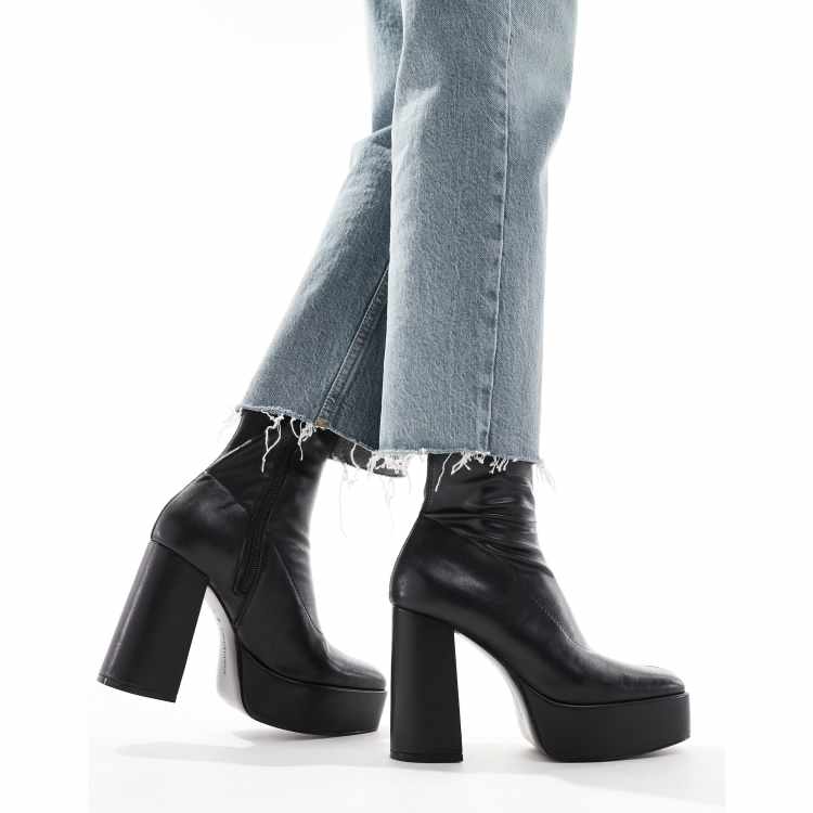 Black booties platform heels best sale