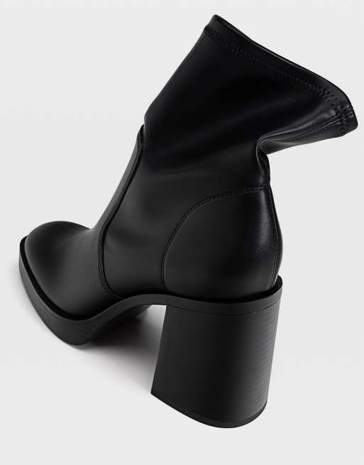 Stradivarius platform heeled ankle sock boots in black ASOS
