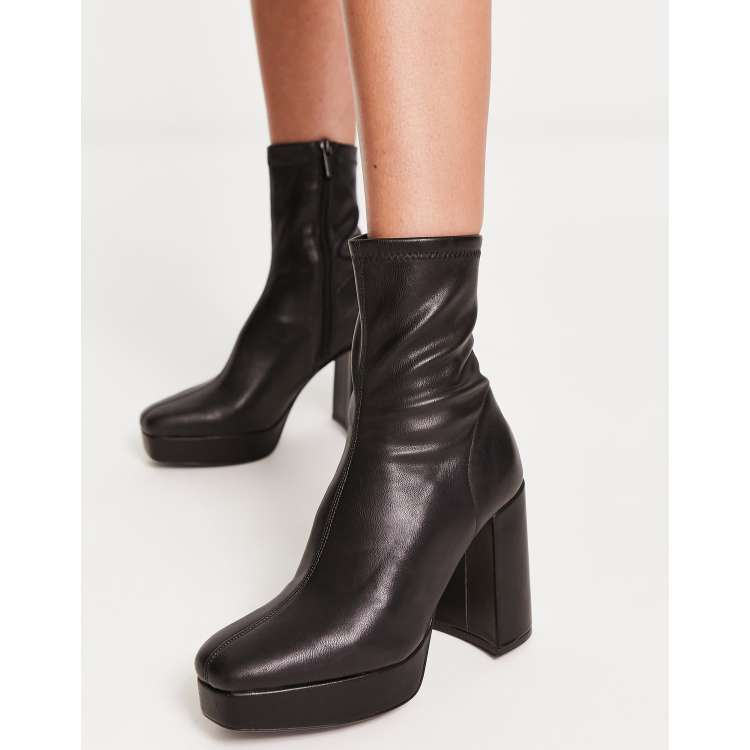 Stradivarius platform heeled boot in black ASOS