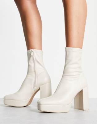 Stradivarius platform heeled boot in ecru  - ASOS Price Checker