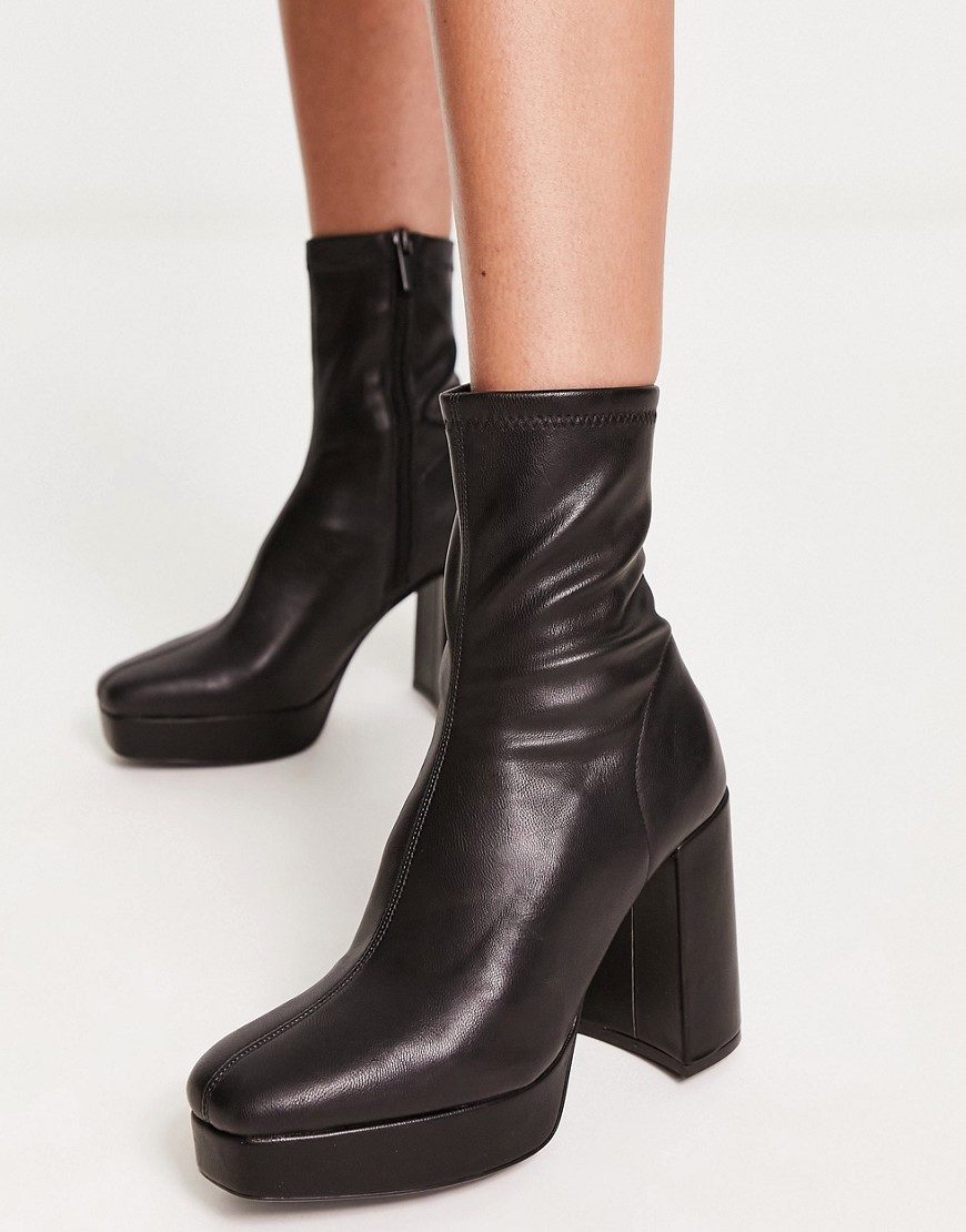 Stradivarius platform heeled boots in black