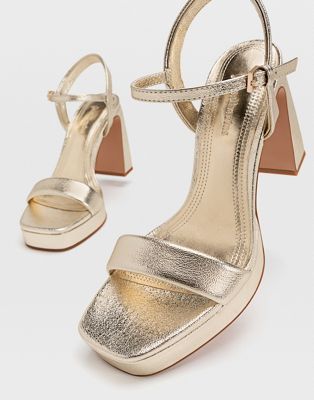Stradivarius platform heeled sandals in gold