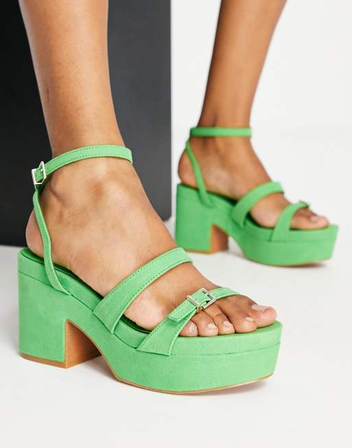 Stradivarius platform heeled sandals in green 