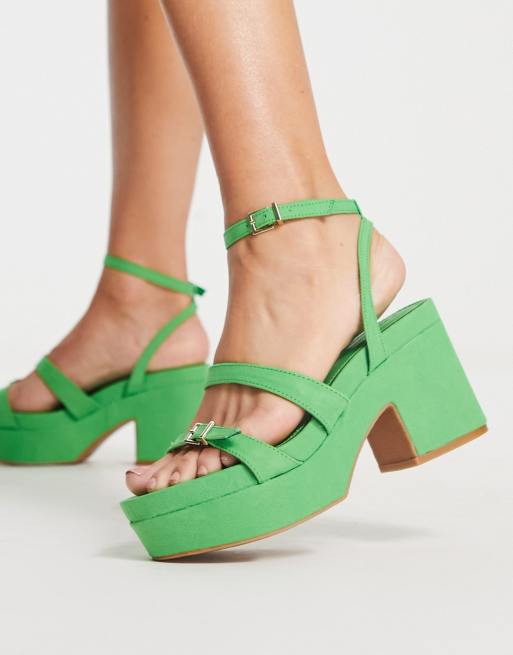 Stradivarius platform heeled sandals in green 