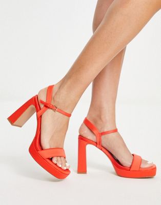 Stradivarius platform heeled sandals in orange