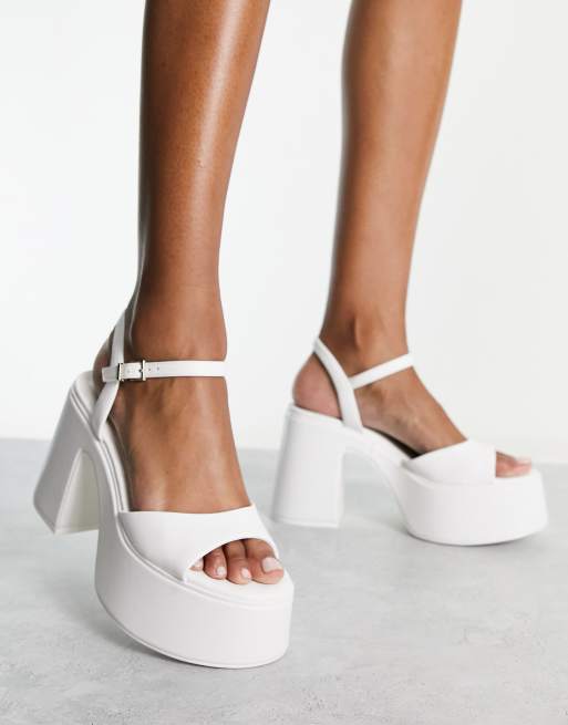 Stradivarius platform heeled sandals in white ASOS