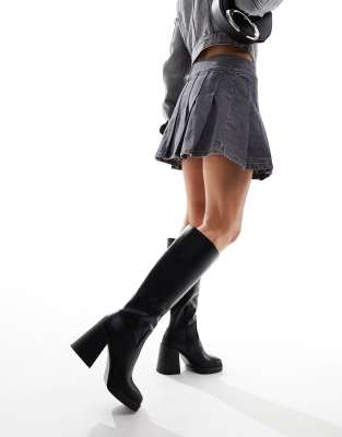 Stradivarius platform knee high boot in black