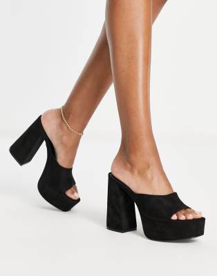 black leather platform mules