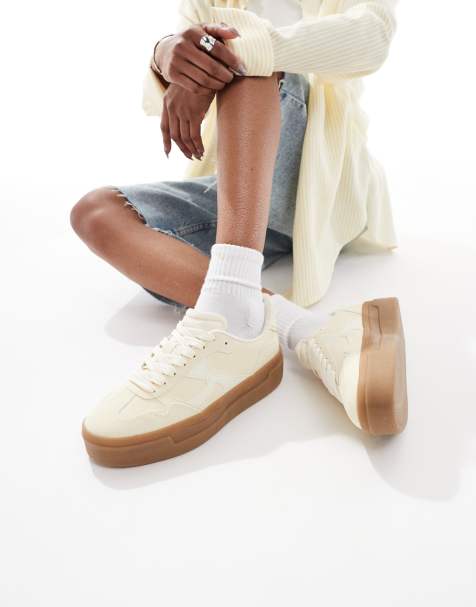 Stradivarius platform rubber sole sneakers in pale yellow - view 1