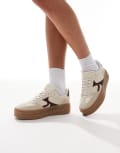 [Stradivarius] Stradivarius platform sneakers in ecru and burgundy-Neutral 39 Ecru