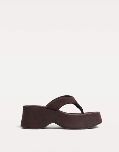 Stradivarius platform wedges in brown - view 1