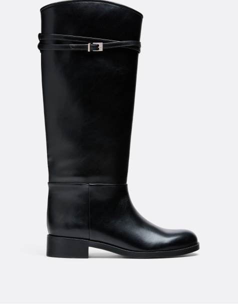 Stradivarius platta ridstövlar i svart - view 1
