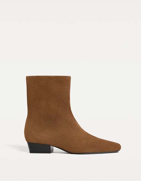 Stradivarius - Platte cowboy enkellaarzen in bruin - view 1