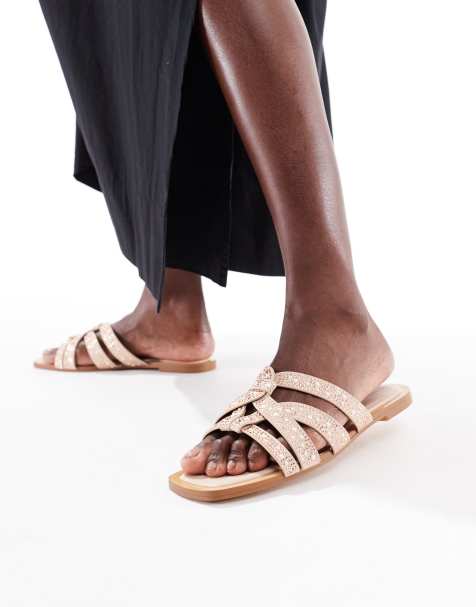 Stradivarius - Platte muiltjes met bandjes met versiering in beige - view 1