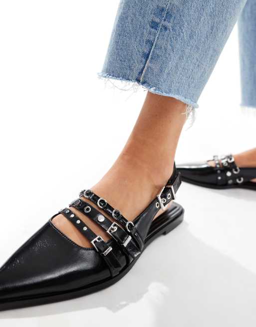 Stradivarius - Platte puntige slingback schoenen met gespdetail in zwart, 4 van 4