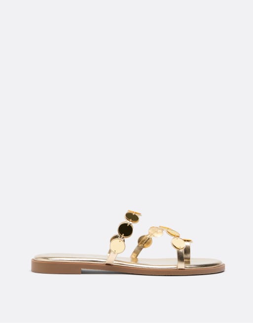 Stradivarius - Platte sandalen met spiegelende details in goud, 2 van 4