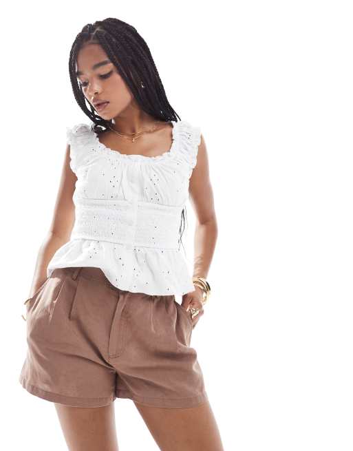 Stradivarius pleat front shorts in brown, 2 of 5