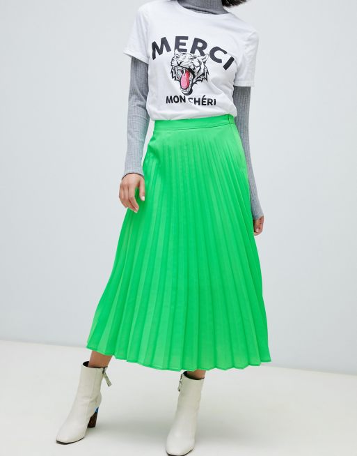 Lime green pleated skirt sale