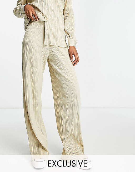 Stradivarius pleated co-ord trousers in beige