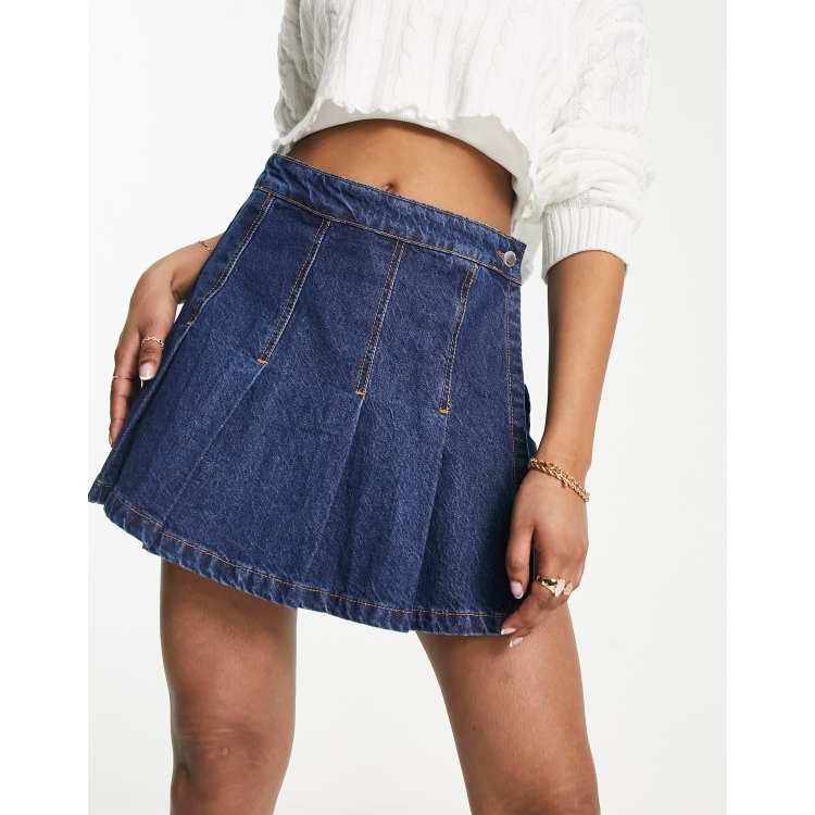 Short pleated denim outlet skirt