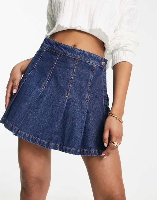 Dark pleated denim outlet skirt