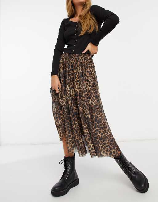 Asos leopard hotsell print midi skirt