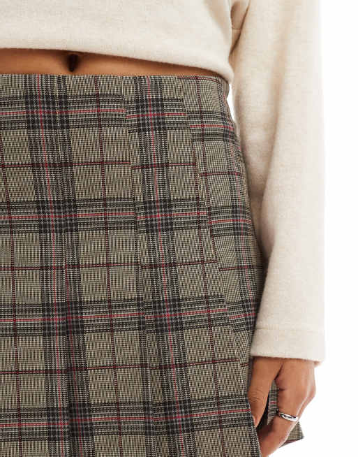 Pleated plaid mini skirt in beige tweed best sale