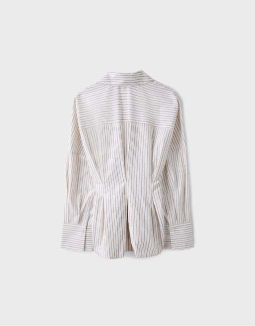 Stradivarius Pleated poplin shirt in beige, 7 of 7