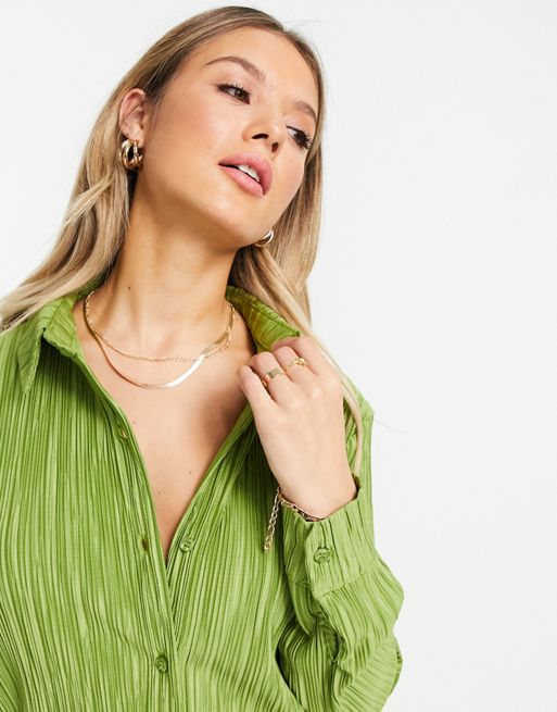 Stradivarius pleated shirt in olive green - part of a set