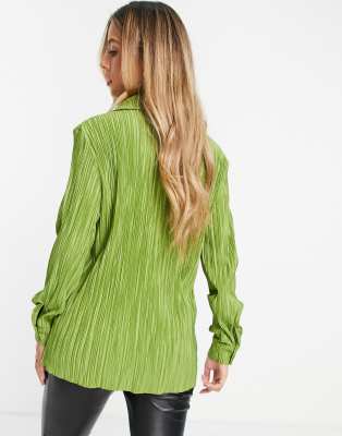 Stradivarius pleated shirt in olive green - part of a set