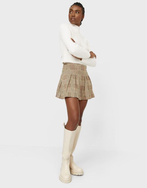 Stradivarius pleated tennis mini skirt in brown check ASOS