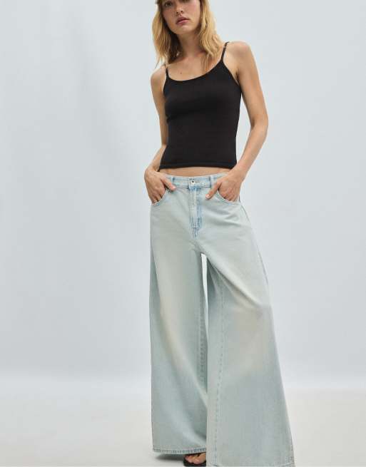 Stradivarius plisserade jeans med extra vida ben i ljus blekning, 5 av 7