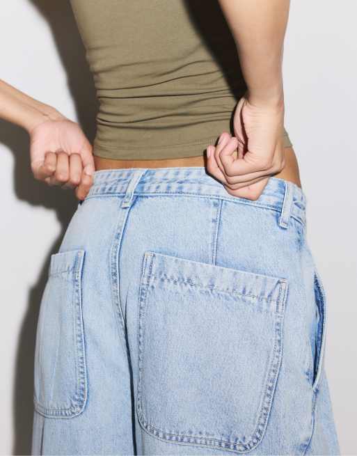 Stradivarius plisserede jeans med brede ben i mellemlys blå denim, 2 af 6