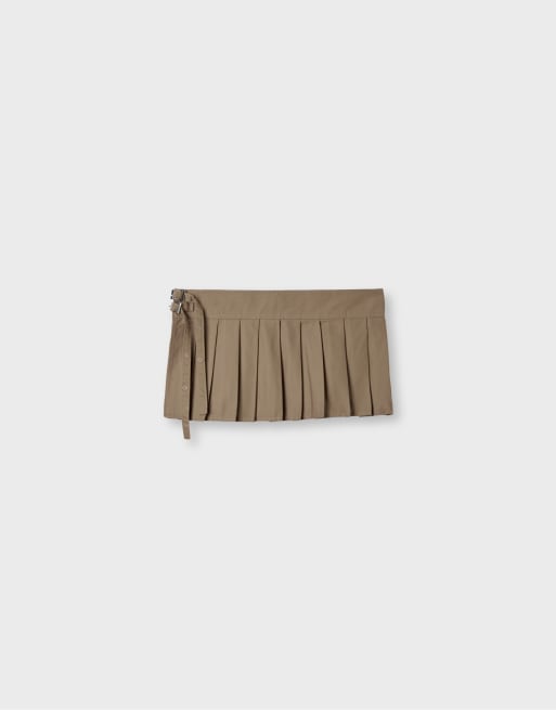 Stradivarius plisseret bælte med spænde i khaki, 4 af 4