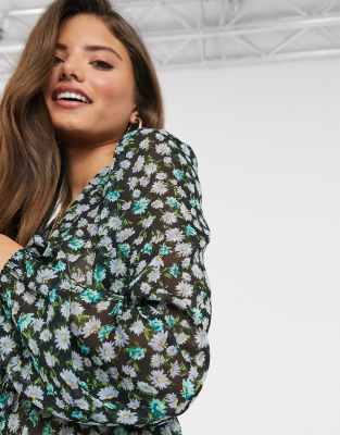 Stradivarius plumeti blouse in green floral print