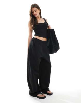 Stradivarius plush barrel trousers in black | ASOS
