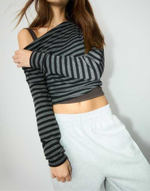 Stradivarius plush barrel trousers in grey melange, 2 of 5
