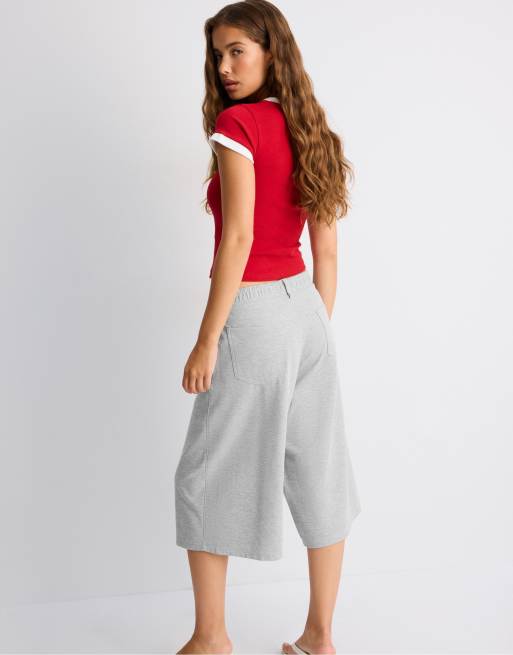 Stradivarius Plush bermuda shorts in grey melange, 3 of 5