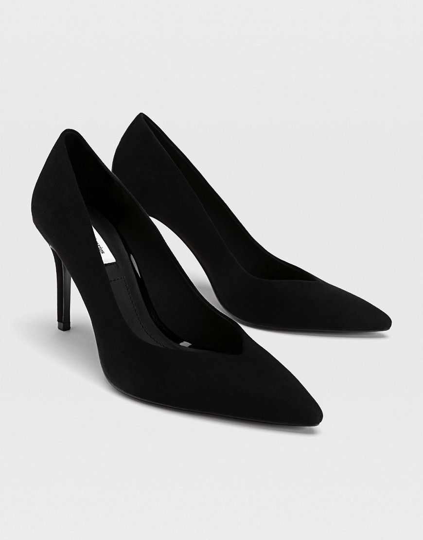 Stradivarius pointed heeled shoes in black